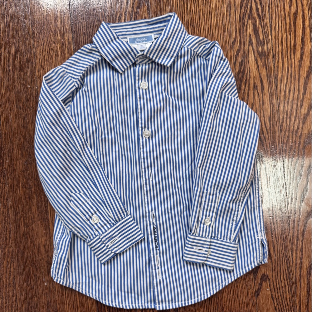 Jacadi boys blue and white striped button down size 3 years